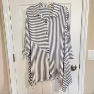 Soft Surroundings Asymmetrical Button Down Tunic Top Striped Lagenlook Large
